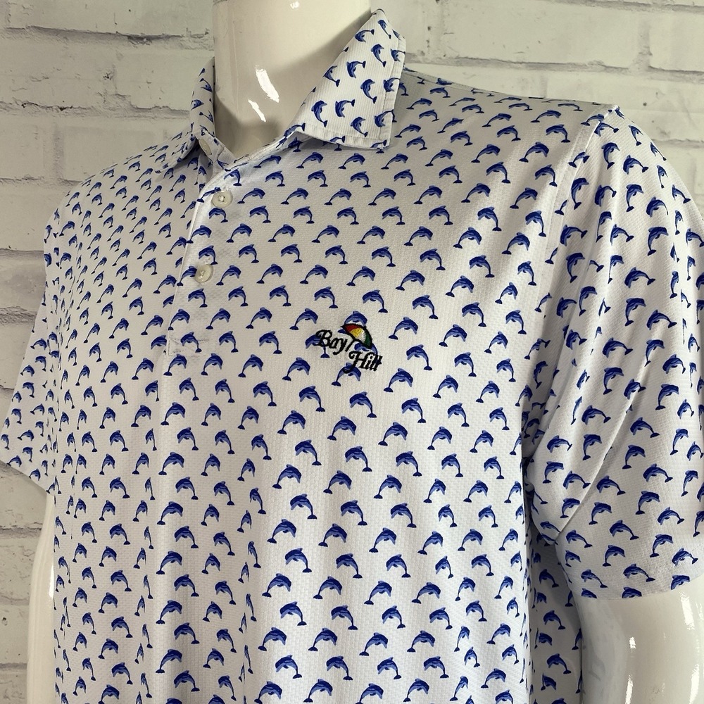 B Draddy Shirt Men's Large Sport Polo Performance Cool Flipper Dolphins Bay Hill